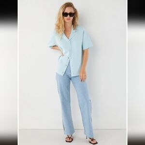 NWT Oak + Fort Light Blue Oversized Collared Cardigan_Med